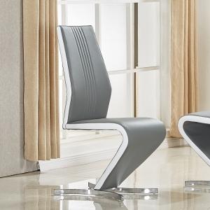 Gia Dining Chair In Grey And White Faux Leather With Chrome Base