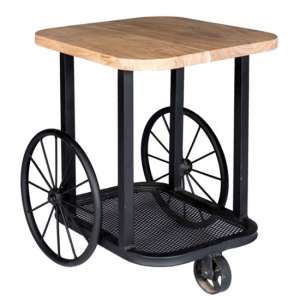 Gianfar Craft Wheel Wooden End Table In Oak
