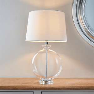 Gideon White Linen Cylinder Table Lamp In Polished Nickel