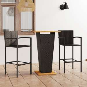 Gilda Outdoor Wooden And Rattan Bar Table With 2 Stool In Black
