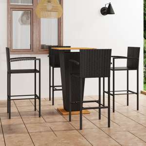 Gilda Outdoor Wooden And Rattan Bar Table With 4 Stool In Black