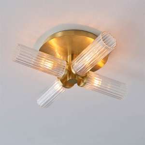 Gilford 4 Lights Glass Semi Flush Ceiling Light In Satin Brass