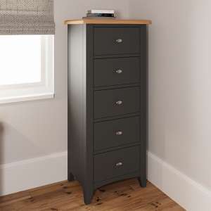 Gilford Narrow Wooden Chest Of 5 Drawers In Grey