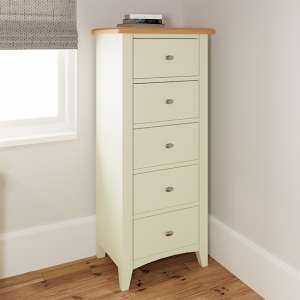Gilford Narrow Wooden Chest Of 5 Drawers In White