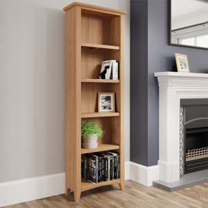 Gilford Tall Wooden Bookcase In Light Oak