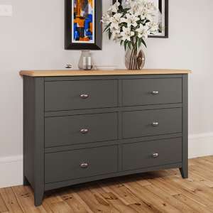 Gilford Wide Wooden Chest Of 6 Drawers In Grey