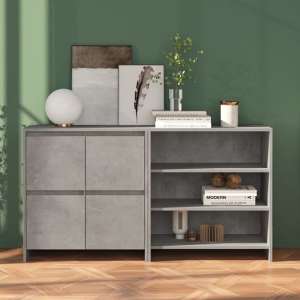 Gilon Wooden Sideboard With 4 Doors 2 Shelves In Concrete Effect