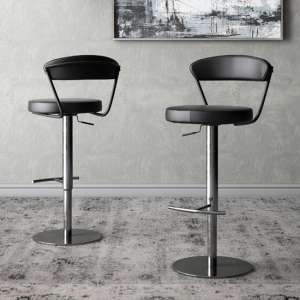 Glossop Black Faux Leather Gas-lift Bar Stools In Pair