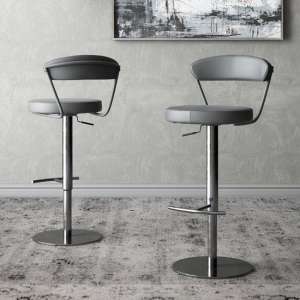 Glossop Grey Faux Leather Gas-lift Bar Stools In Pair