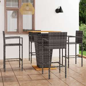 Gioia Outdoor Wooden And Rattan Bar Table With 4 Stools In Grey