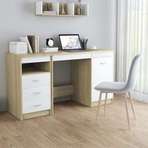 Giolla Computer Desk With 1 Door 3 Drawers In White Sonoma Oak