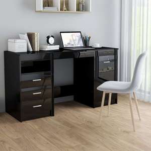 Giolla High Gloss Computer Desk With 1 Door 3 Drawers In Black