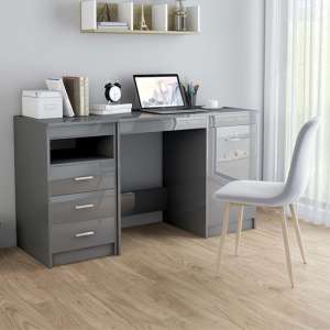 Giolla High Gloss Computer Desk With 1 Door 3 Drawers In Grey