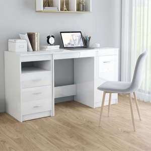 Giolla High Gloss Computer Desk With 1 Door 3 Drawers In White