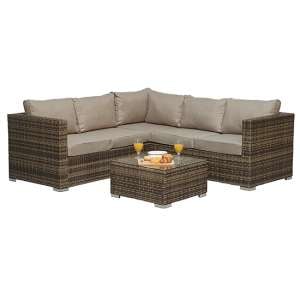 Gitel Compact Corner Sofa Set With Coffee Table In Mixed Brown