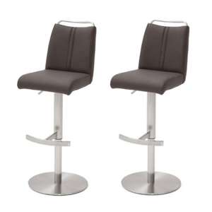 Giulia Brown Leather Bar Stool With Steel Base In Pair