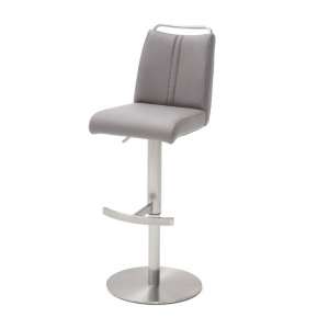 Giulia Leather Bar Stool In Ice Grey With Steel Base