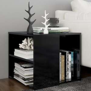 Gizela High Gloss Side Table With Shelves In Black