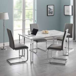 Pamuel White Marble Effect Dining Table With 4 Roma Grey Chairs