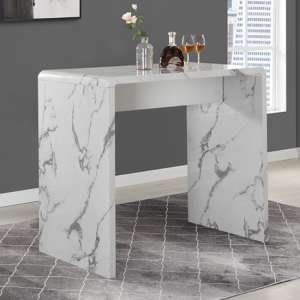 Glacier Rectangular High Gloss Bar Table In Diva Marble Effect