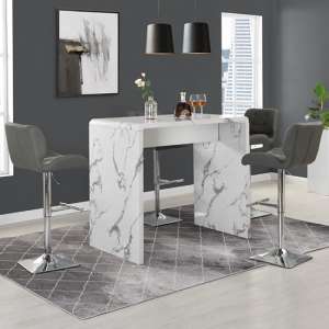 Glacier Gloss Diva Marble Effect Bar Table 4 Candid Grey Stools