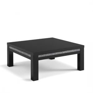 Gloria Coffee Table Square In Black Gloss And Crystal Details