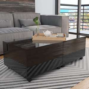 Glyn 120cm High Gloss Storage Coffee Table And Castors In Black