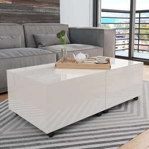 Glyn 120cm High Gloss Storage Coffee Table And Castors In White
