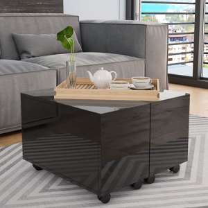 Glyn 60cm High Gloss Storage Coffee Table And Castors In Black