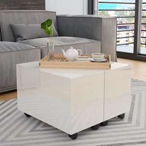 Glyn 60cm High Gloss Storage Coffee Table And Castors In White