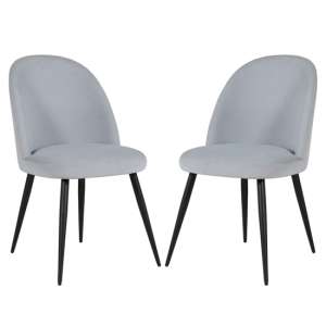 Glynis Silver Velvet Dining Chairs With Black Legs In Pair