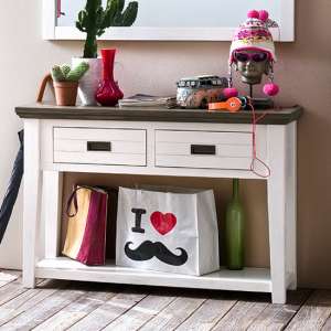 Gomera Wooden 2 Drawers Console Table In Acacia White