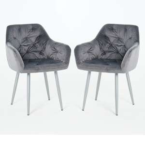 Gourock Dark Grey Velvet Dining Chairs In Pair