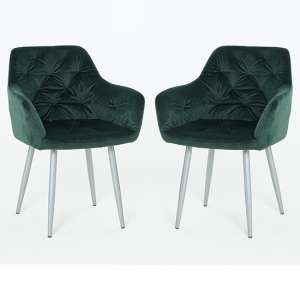 Gourock Green Velvet Dining Chairs In Pair