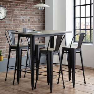 Gael Bar Set In Mocha Elm With 4 Stools