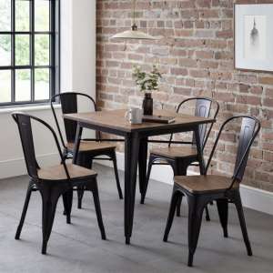 Gael Square Wooden Dining Table In Mocha Elm With 4 Chairs