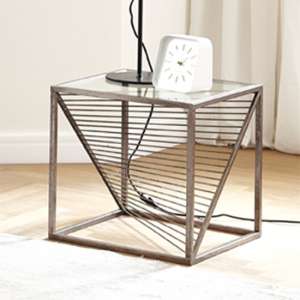 Greenbay Square Clear Glass Side Table With Bronze Metal Frame