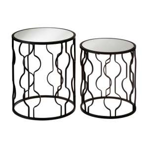 Greven Mirror Top Set of 2 Side Tables With Black Steel Frame