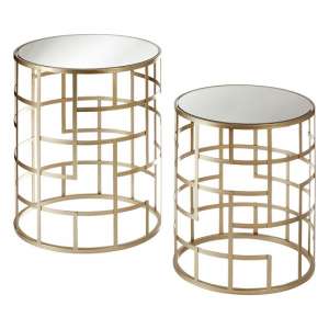 Greven Mirror Top Set of 2 Side Tables Round In Champagne Steel