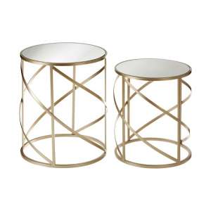 Greven Mirror Top Set of 2 Accent Tables In Champagne Steel