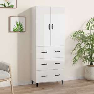 Grina High Gloss Highboard With 2 Doors 3 Drawers In White