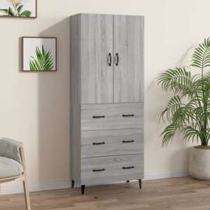 Grina Wooden Highboard With 2 Doors 3 Drawers In Grey Sonoma Oak