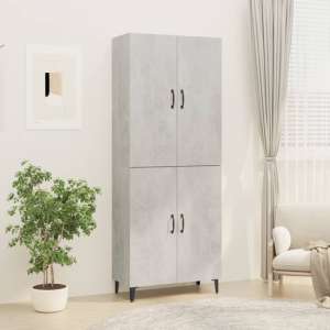 Grina Wooden Highboard With 4 Doors In Concrete Effect
