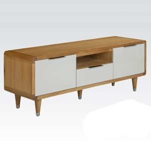 Grote High Gloss TV Stand 2 Doors And 1 Drawer In White And Oak