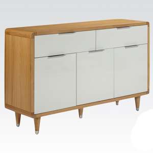 Grote High Gloss Sideboard 3 Doors 2 Drawers In White And Oak