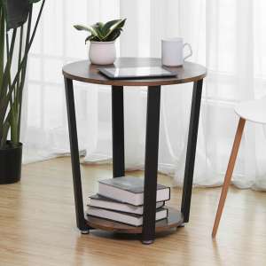 Gulf Round Wooden Side Table In Rustic Brown