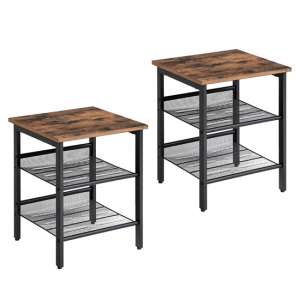 Gulf Set Of 2 Side Tables In Rustic Brown With Mesh Shelves