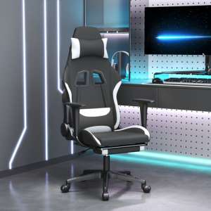 Haines Fabric Swivel Gaming Chair In Black And White
