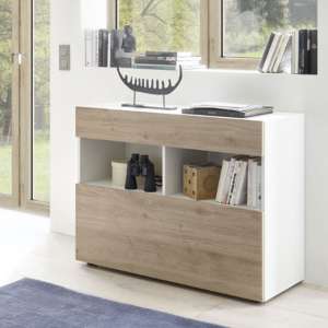Halcyon Wooden Sideboard In White High Gloss And Cadiz Oak