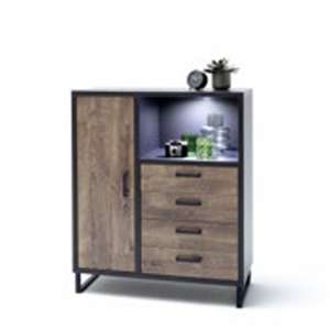 Halifax LED Tall Wooden Chest Of Drawers In Barrique Oak
